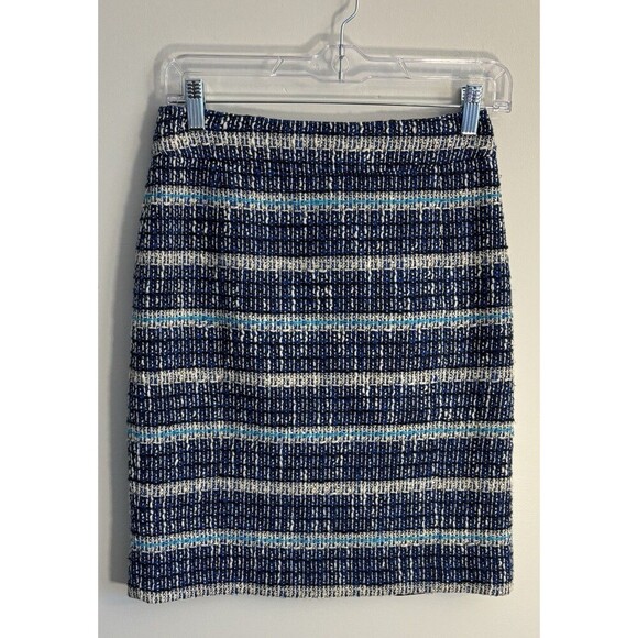 TORY BURCH Darren Pencil Skirt Women 0 Tweed Textured Blue Straight Lined Work - Picture 1 of 9